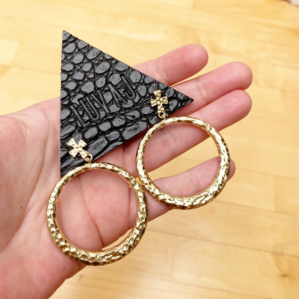 LUV AJ Gold Plated Statement Hoop Earrings - Picture 2 of 8